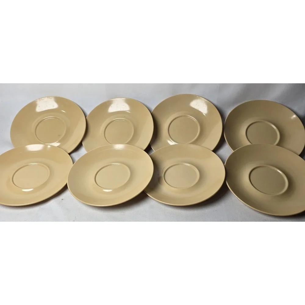 Texas Ware Vintage Set of 8 Melamine Tea Cup Plates Beige